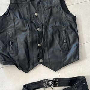 Black Leather Button-Front Men's Vest